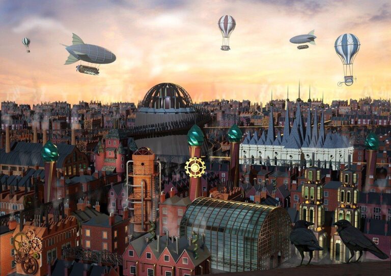Home Victoriaanse technologie in steampunk: complexe stoommachines met messing tandwielen en vintage industrieel design