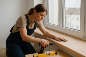 Voorbeeld van een goed geplaatste vensterbank als decoratief element in een modern interieur